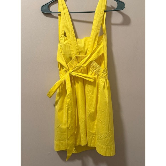 Free People Yellow Cotton Ruched Square Neck Pinafore Dress XS - Picture 2 of 5
